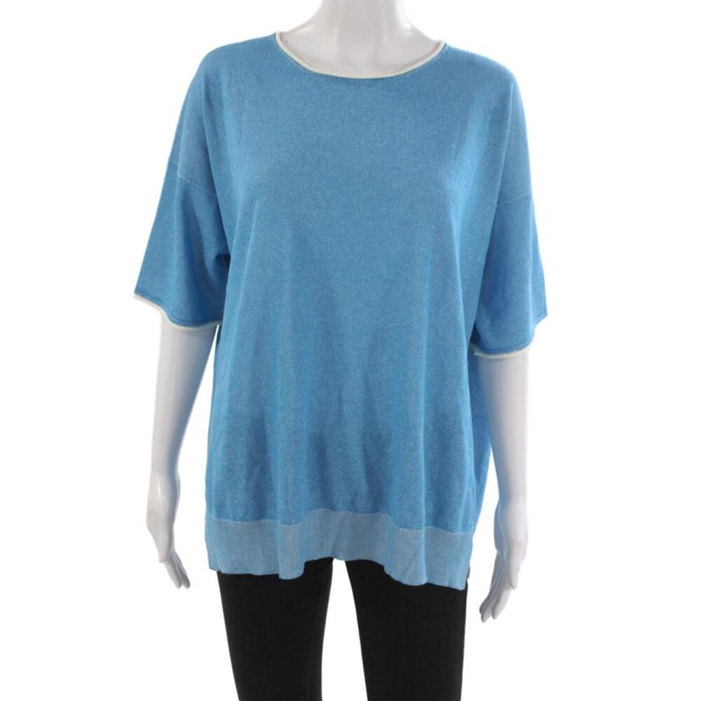 Bruno Manetti Women Basic Tunic Short Sleeve Round Neck Blue Size 50